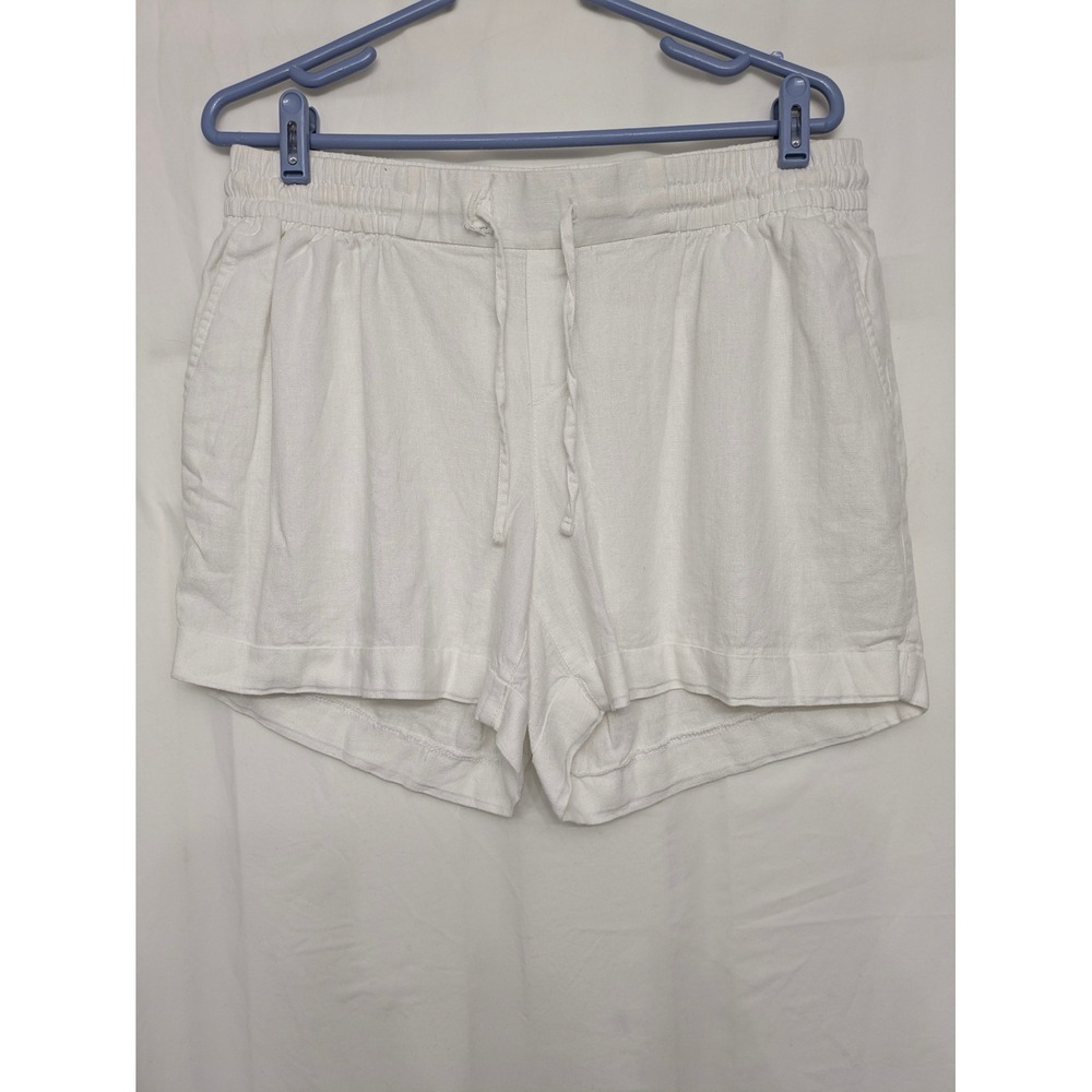 Old Navy Women's Linen Blend Shorts Large White Pull On Drawstring Coastal